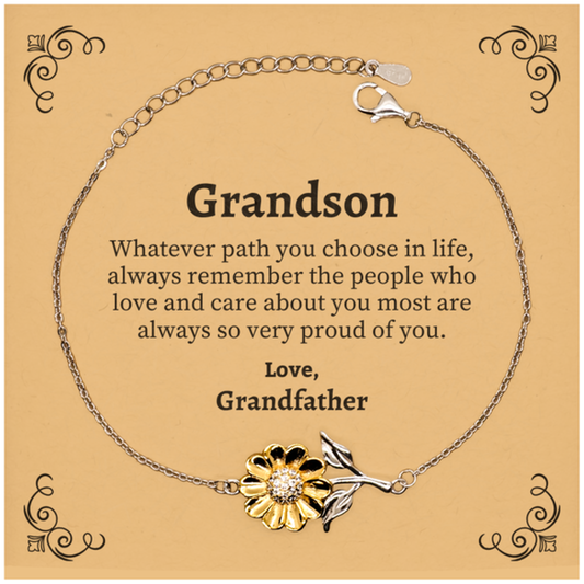 Grandson Sunflower Bracelet, Always so very proud of you, Inspirational Grandson Birthday Supporting Gifts From Grandfather