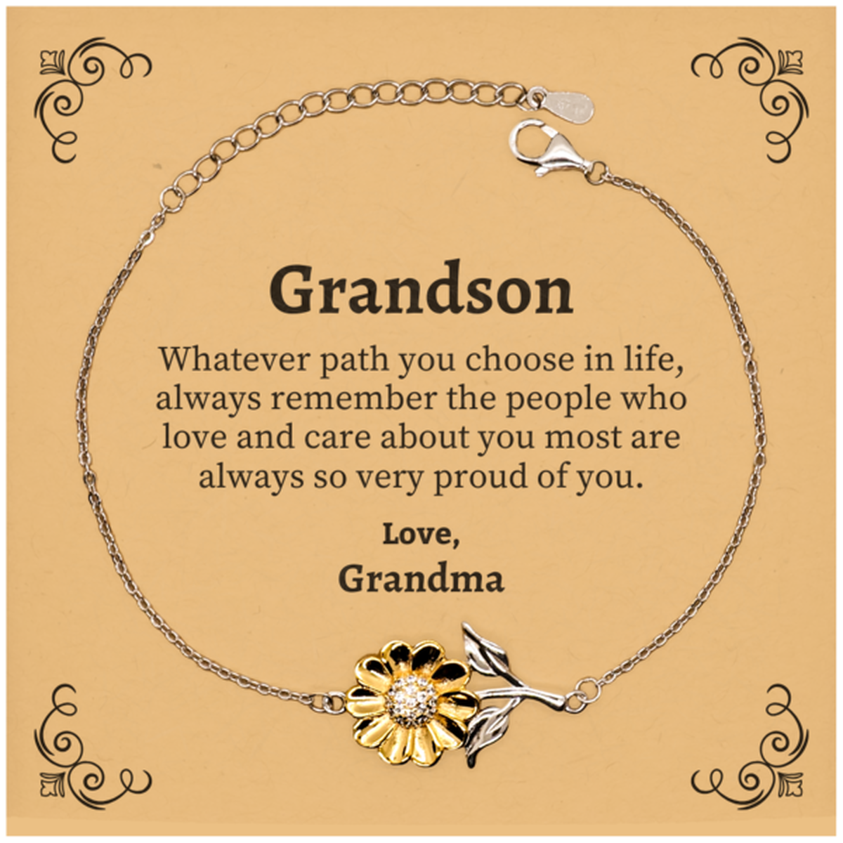 Grandson Sunflower Bracelet, Always so very proud of you, Inspirational Grandson Birthday Supporting Gifts From Grandma