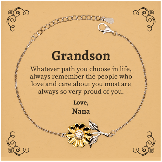 Grandson Sunflower Bracelet, Always so very proud of you, Inspirational Grandson Birthday Supporting Gifts From Nana