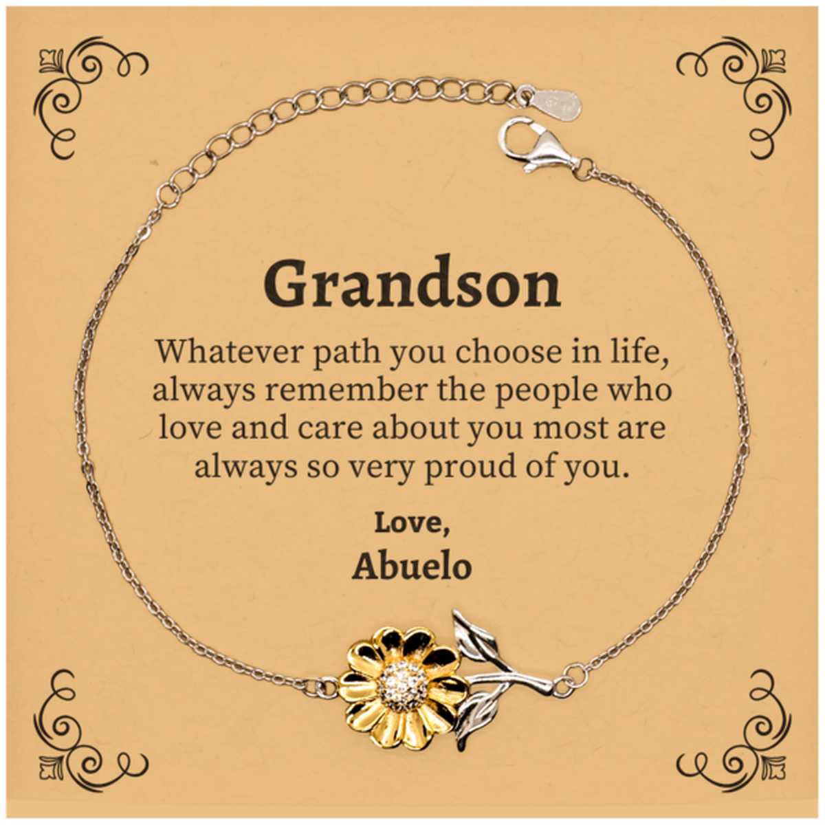 Grandson Sunflower Bracelet, Always so very proud of you, Inspirational Grandson Birthday Supporting Gifts From Abuelo