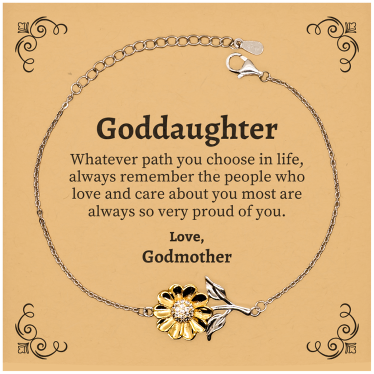 Goddaughter Sunflower Bracelet, Always so very proud of you, Inspirational Goddaughter Birthday Supporting Gifts From Godmother