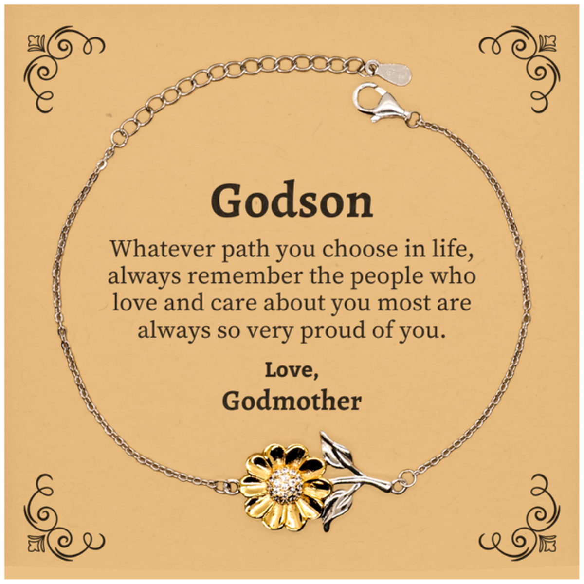 Godson Sunflower Bracelet, Always so very proud of you, Inspirational Godson Birthday Supporting Gifts From Godmother