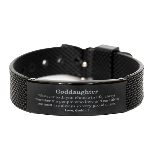 Goddaughter Black Shark Mesh Bracelet, Always so very proud of you, Inspirational Goddaughter Birthday Supporting Gifts From Goddad