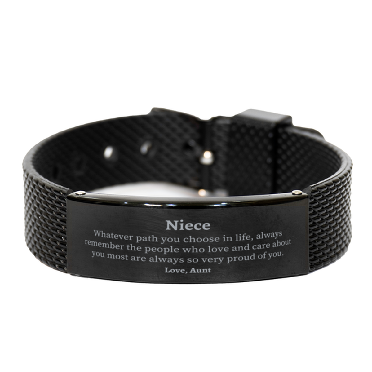 Niece Black Shark Mesh Bracelet, Always so very proud of you, Inspirational Niece Birthday Supporting Gifts From Aunt