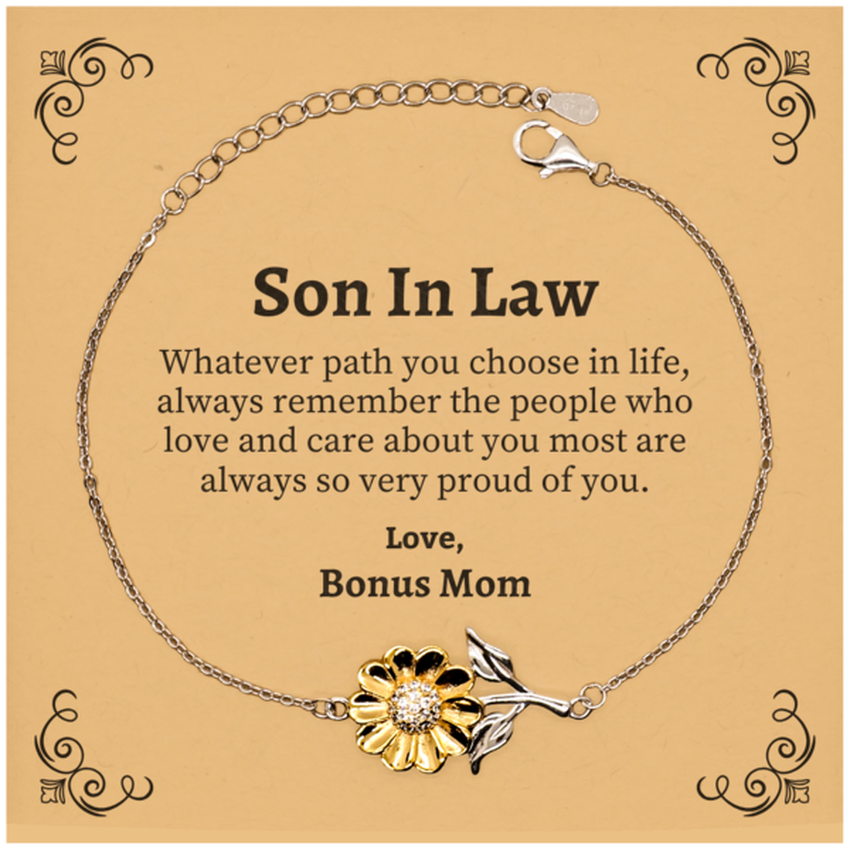 Son In Law Sunflower Bracelet, Always so very proud of you, Inspirational Son In Law Birthday Supporting Gifts From Bonus Mom