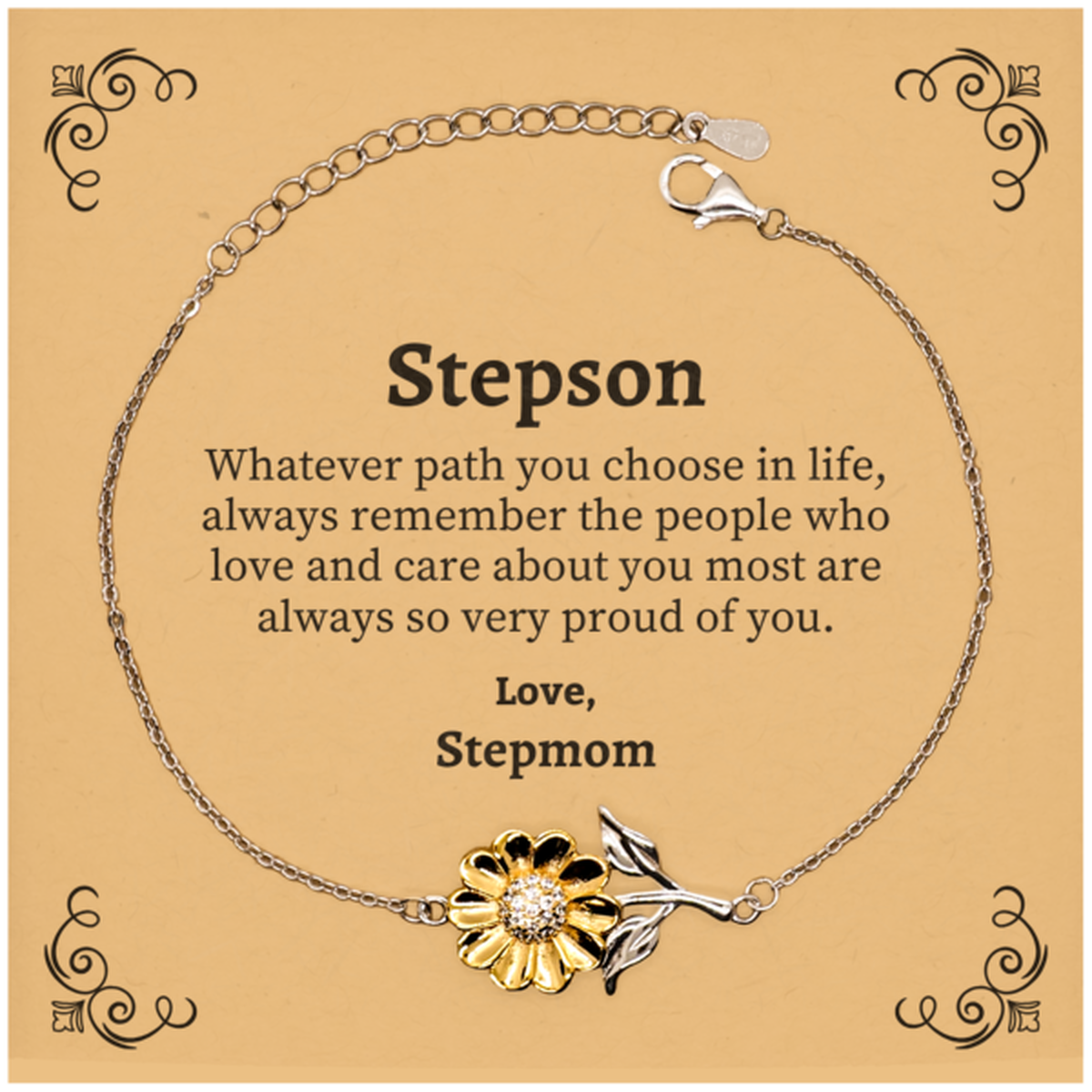 Stepson Sunflower Bracelet, Always so very proud of you, Inspirational Stepson Birthday Supporting Gifts From Stepmom