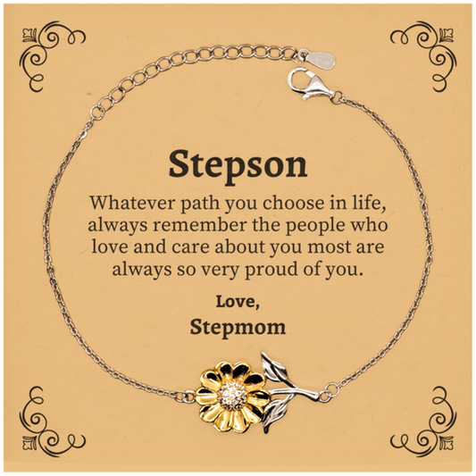 Stepson Sunflower Bracelet, Always so very proud of you, Inspirational Stepson Birthday Supporting Gifts From Stepmom