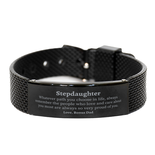 Stepdaughter Black Shark Mesh Bracelet, Always so very proud of you, Inspirational Stepdaughter Birthday Supporting Gifts From Bonus Dad