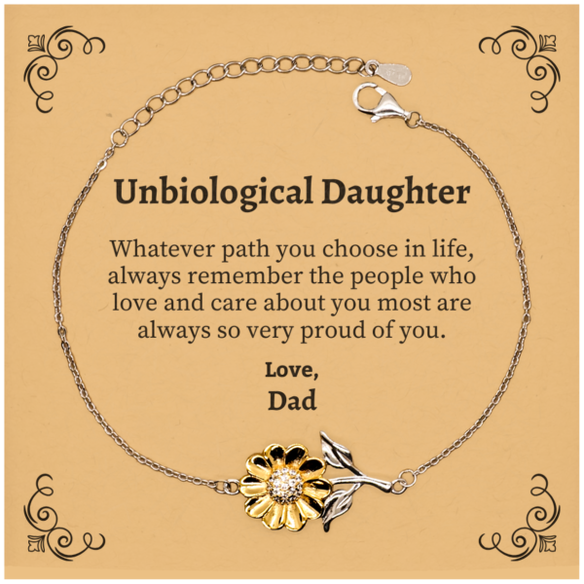 Unbiological Daughter Sunflower Bracelet, Always so very proud of you, Inspirational Unbiological Daughter Birthday Supporting Gifts From Dad