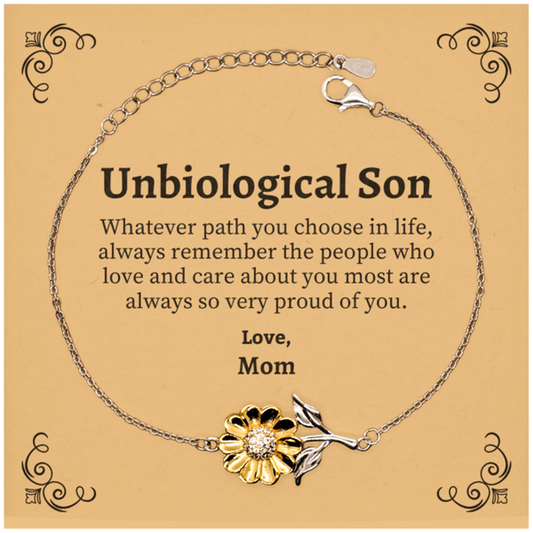 Unbiological Son Sunflower Bracelet, Always so very proud of you, Inspirational Unbiological Son Birthday Supporting Gifts From Mom