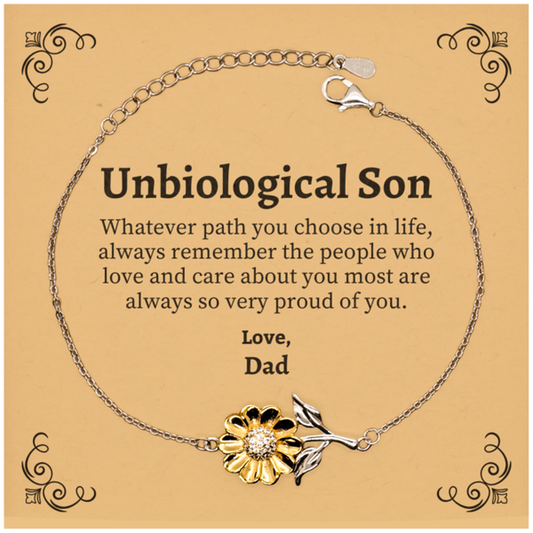 Unbiological Son Sunflower Bracelet, Always so very proud of you, Inspirational Unbiological Son Birthday Supporting Gifts From Dad