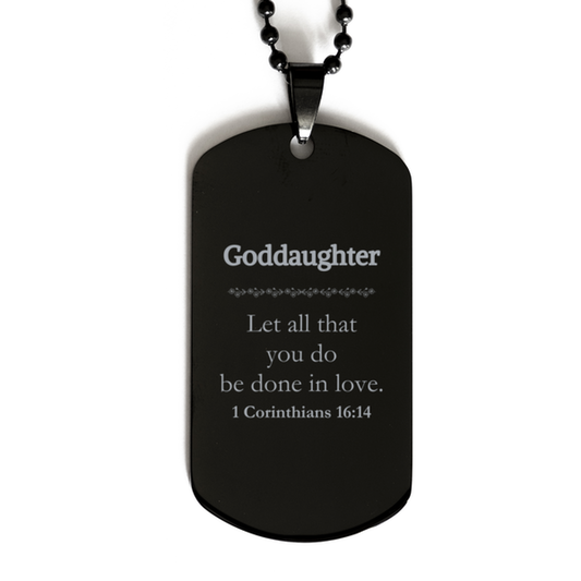 Christian Goddaughter Gifts, Let all that you do be done in love, Bible Verse Scripture Black Dog Tag, Baptism Confirmation Gifts for Goddaughter