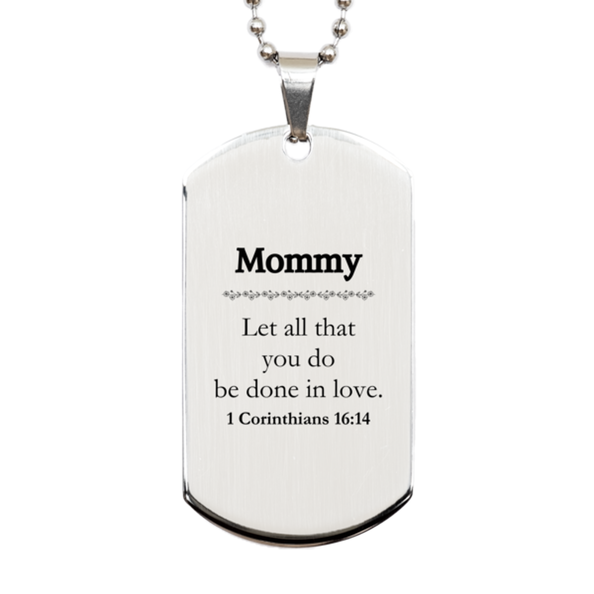 Regalos para mamás cristianas, que todo lo que hagas sea hecho con amor, placa de identificación plateada con versículo bíblico, regalos de confirmación de bautismo para mamá