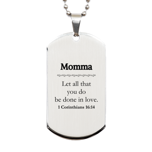 Christian Momma Gifts, Let all that you do be done in love, Bible Verse Scripture Silver Dog Tag, Baptism Confirmation Gifts for Momma