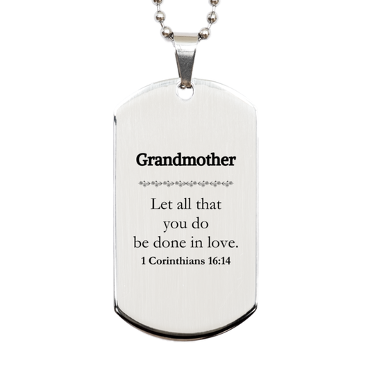 Christian Grandmother Gifts, Let all that you do be done in love, Bible Verse Scripture Silver Dog Tag, Baptism Confirmation Gifts for Grandmother