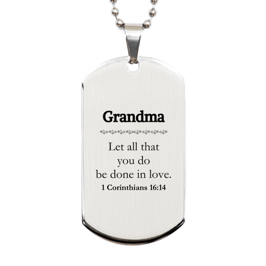 Christian Grandma Gifts, Let all that you do be done in love, Bible Verse Scripture Silver Dog Tag, Baptism Confirmation Gifts for Grandma