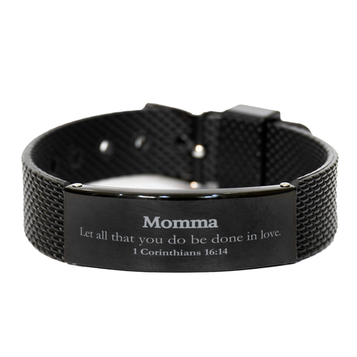 Christian Momma Gifts, Let all that you do be done in love, Bible Verse Scripture Black Shark Mesh Bracelet, Baptism Confirmation Gifts for Momma