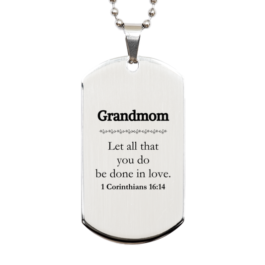 Christian Grandmom Gifts, Let all that you do be done in love, Bible Verse Scripture Silver Dog Tag, Baptism Confirmation Gifts for Grandmom