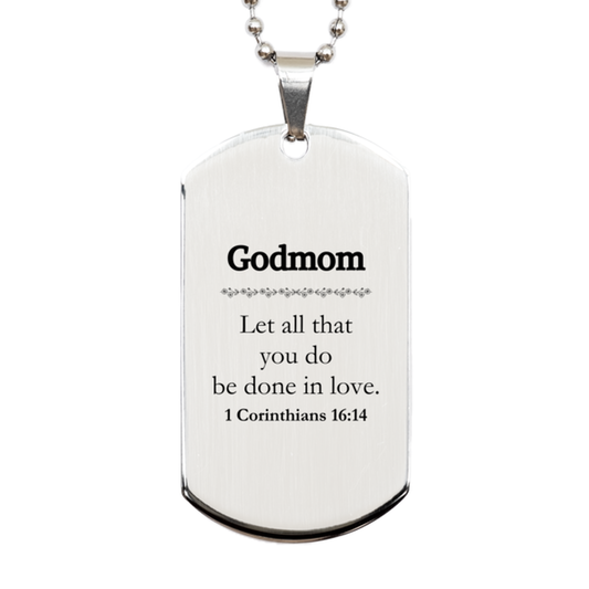 Christian Godmom Gifts, Let all that you do be done in love, Bible Verse Scripture Silver Dog Tag, Baptism Confirmation Gifts for Godmom