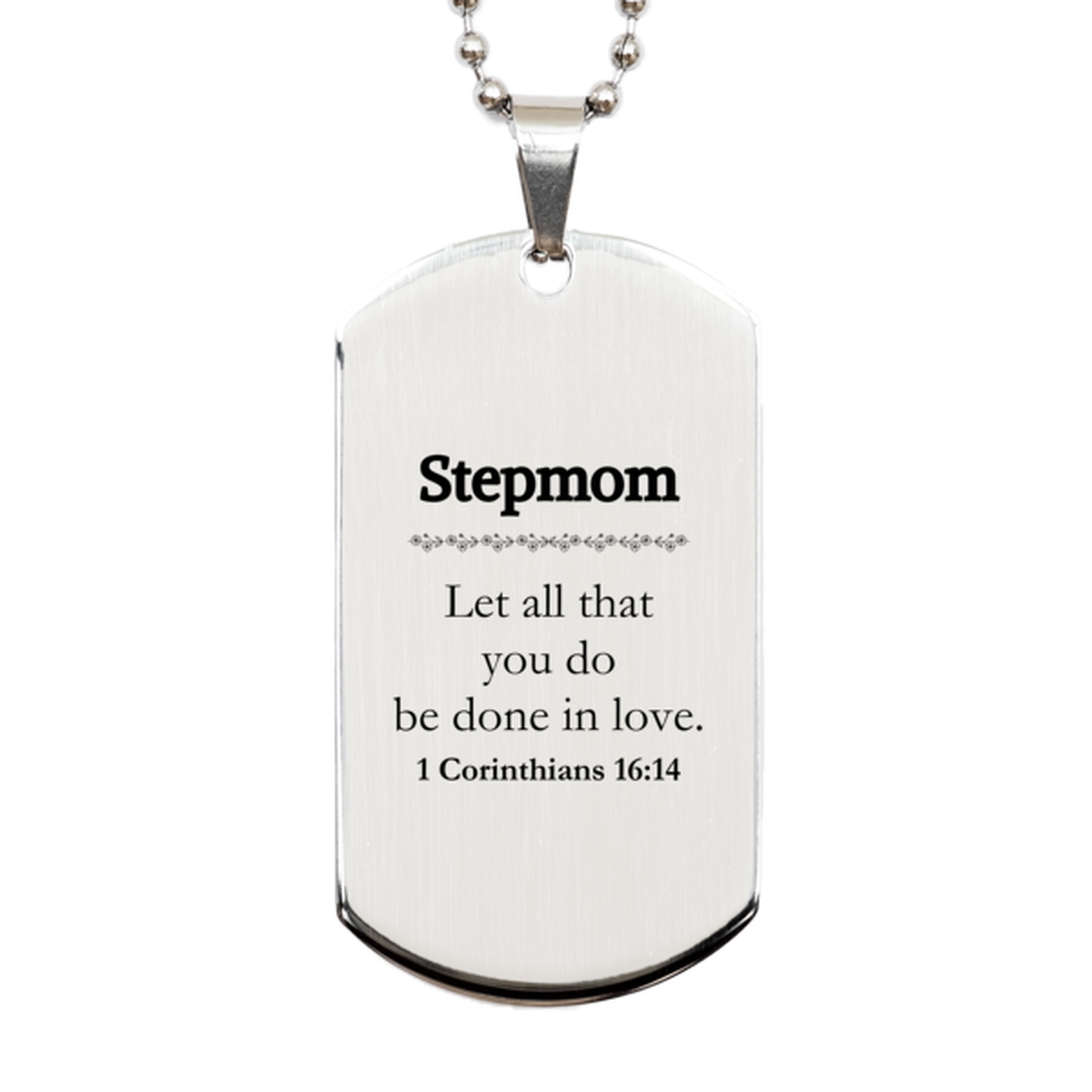 Christian Stepmom Gifts, Let all that you do be done in love, Bible Verse Scripture Silver Dog Tag, Baptism Confirmation Gifts for Stepmom