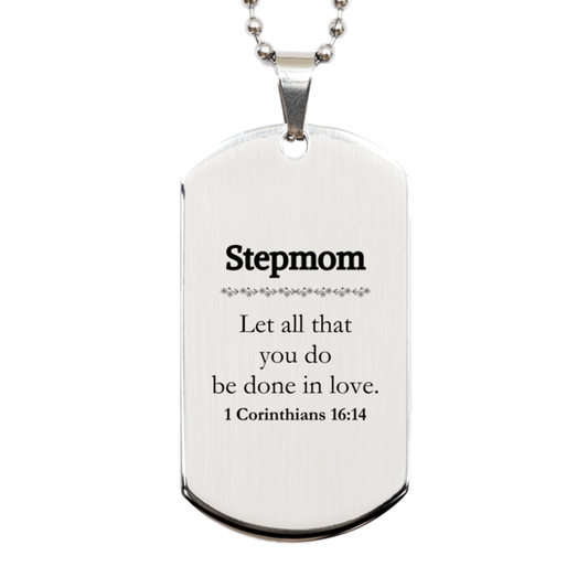 Christian Stepmom Gifts, Let all that you do be done in love, Bible Verse Scripture Silver Dog Tag, Baptism Confirmation Gifts for Stepmom