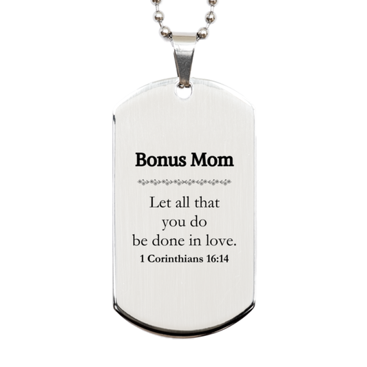 Christian Bonus Mom Gifts, Let all that you do be done in love, Bible Verse Scripture Silver Dog Tag, Baptism Confirmation Gifts for Bonus Mom