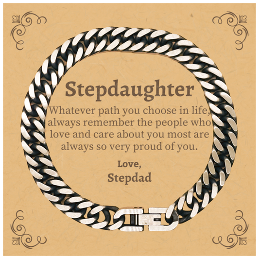 Stepdaughter Cuban Link Chain Bracelet, Always so very proud of you, Inspirational Stepdaughter Birthday Supporting Gifts From Stepdad