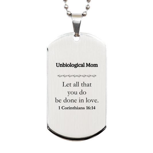 Christian Unbiological Mom Gifts, Let all that you do be done in love, Bible Verse Scripture Silver Dog Tag, Baptism Confirmation Gifts for Unbiological Mom