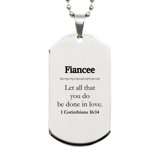 Christian Fiancee Gifts, Let all that you do be done in love, Bible Verse Scripture Silver Dog Tag, Baptism Confirmation Gifts for Fiancee