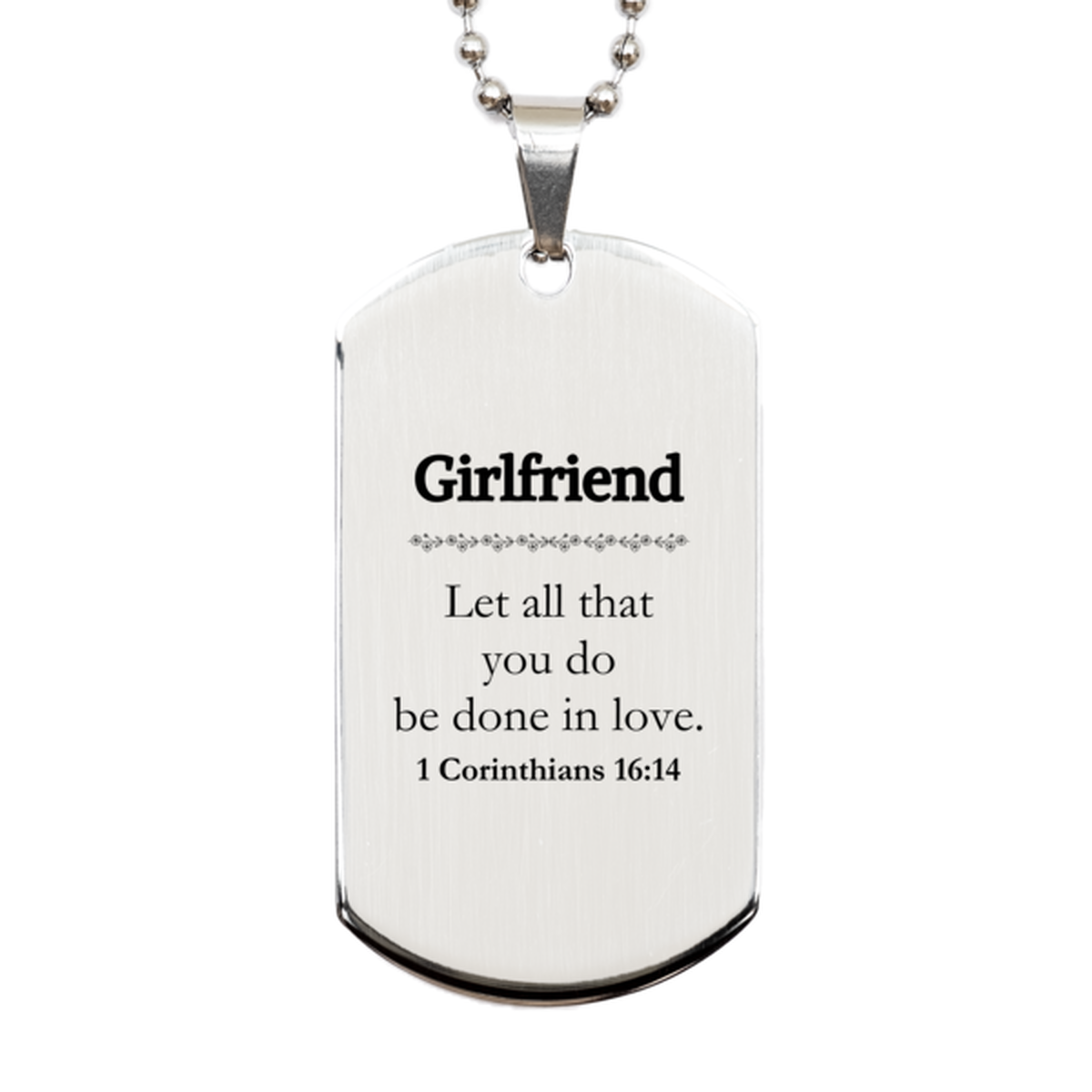 Christian Girlfriend Gifts, Let all that you do be done in love, Bible Verse Scripture Silver Dog Tag, Baptism Confirmation Gifts for Girlfriend