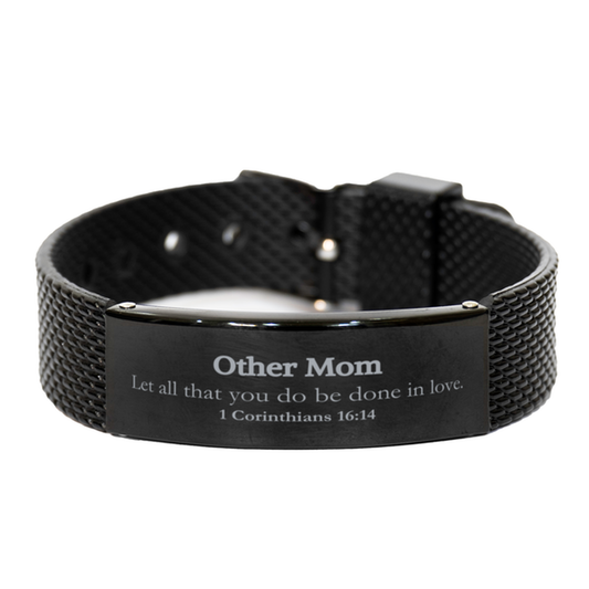 Christian Other Mom Gifts, Let all that you do be done in love, Bible Verse Scripture Black Shark Mesh Bracelet, Baptism Confirmation Gifts for Other Mom