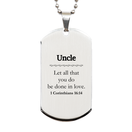 Christian Uncle Gifts, Let all that you do be done in love, Bible Verse Scripture Silver Dog Tag, Baptism Confirmation Gifts for Uncle