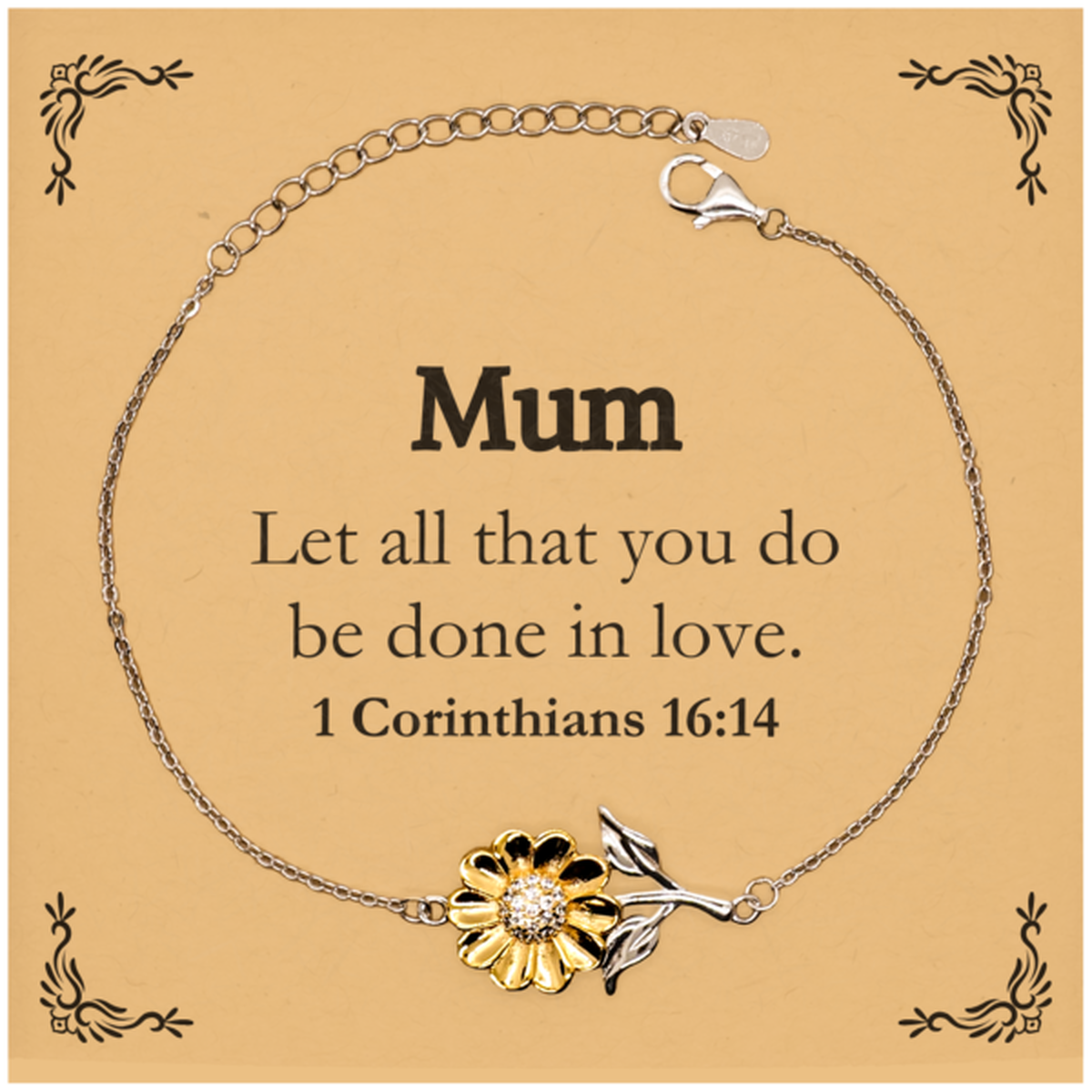 Christian Mum Gifts, Let all that you do be done in love, Bible Verse Scripture Sunflower Bracelet, Baptism Confirmation Gifts for Mum