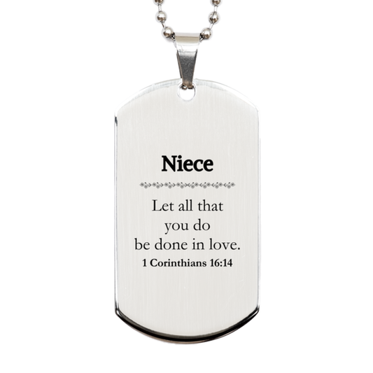 Christian Niece Gifts, Let all that you do be done in love, Bible Verse Scripture Silver Dog Tag, Baptism Confirmation Gifts for Niece
