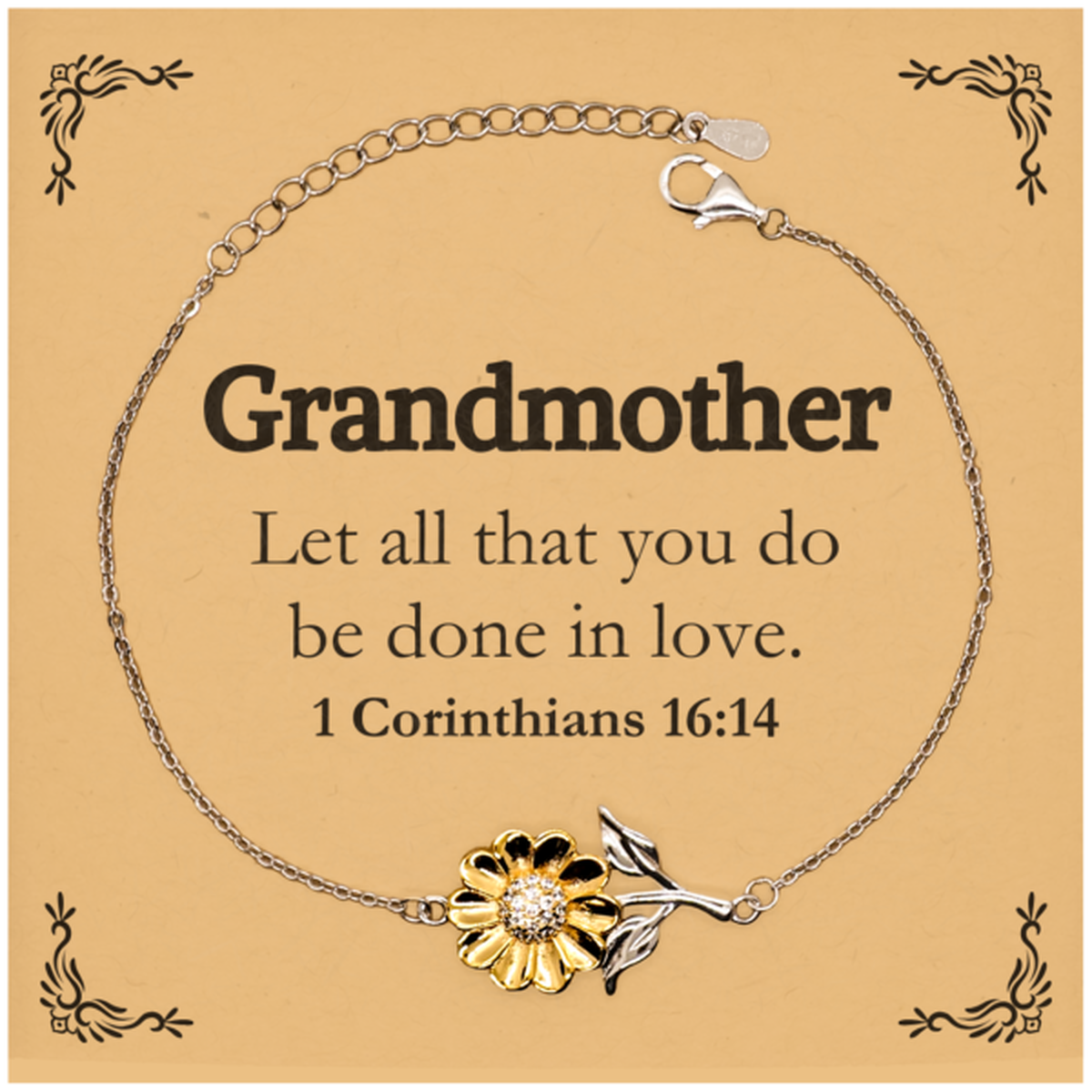 Christian Grandmother Gifts, Let all that you do be done in love, Bible Verse Scripture Sunflower Bracelet, Baptism Confirmation Gifts for Grandmother