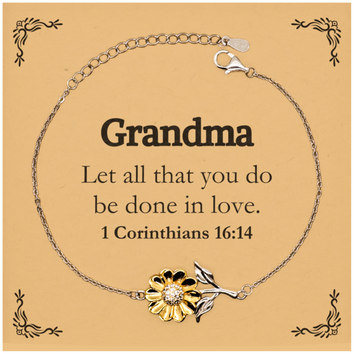 Christian Grandma Gifts, Let all that you do be done in love, Bible Verse Scripture Sunflower Bracelet, Baptism Confirmation Gifts for Grandma