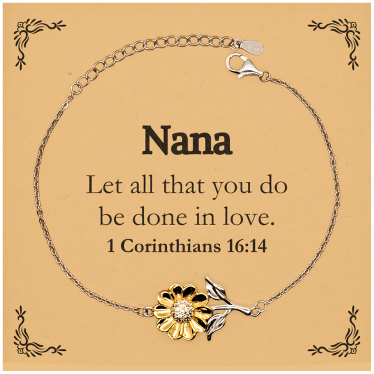 Christian Nana Gifts, Let all that you do be done in love, Bible Verse Scripture Sunflower Bracelet, Baptism Confirmation Gifts for Nana