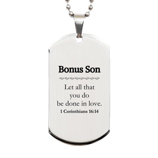 christian bonus son gifts let all that you do be done in love bible verse scripture silver dog tag baptism confirmation gifts for bonus son