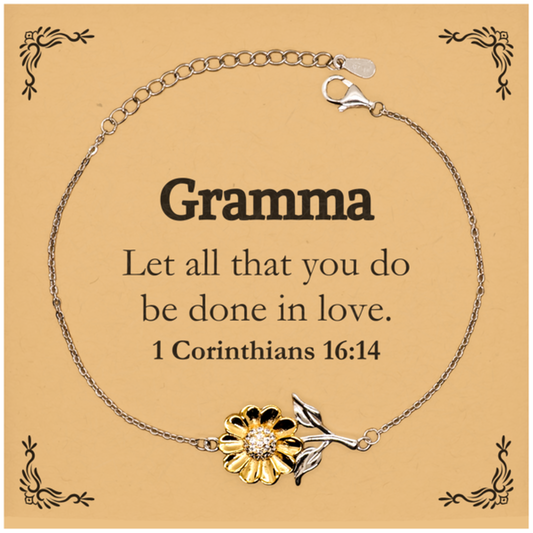 Christian Gramma Gifts, Let all that you do be done in love, Bible Verse Scripture Sunflower Bracelet, Baptism Confirmation Gifts for Gramma