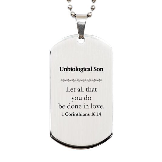 christian unbiological son gifts let all that you do be done in love bible verse scripture silver dog tag baptism confirmation gifts for unbiological son