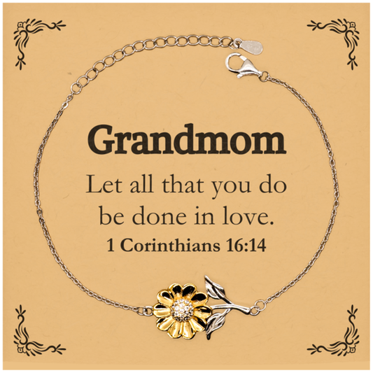 Christian Grandmom Gifts, Let all that you do be done in love, Bible Verse Scripture Sunflower Bracelet, Baptism Confirmation Gifts for Grandmom