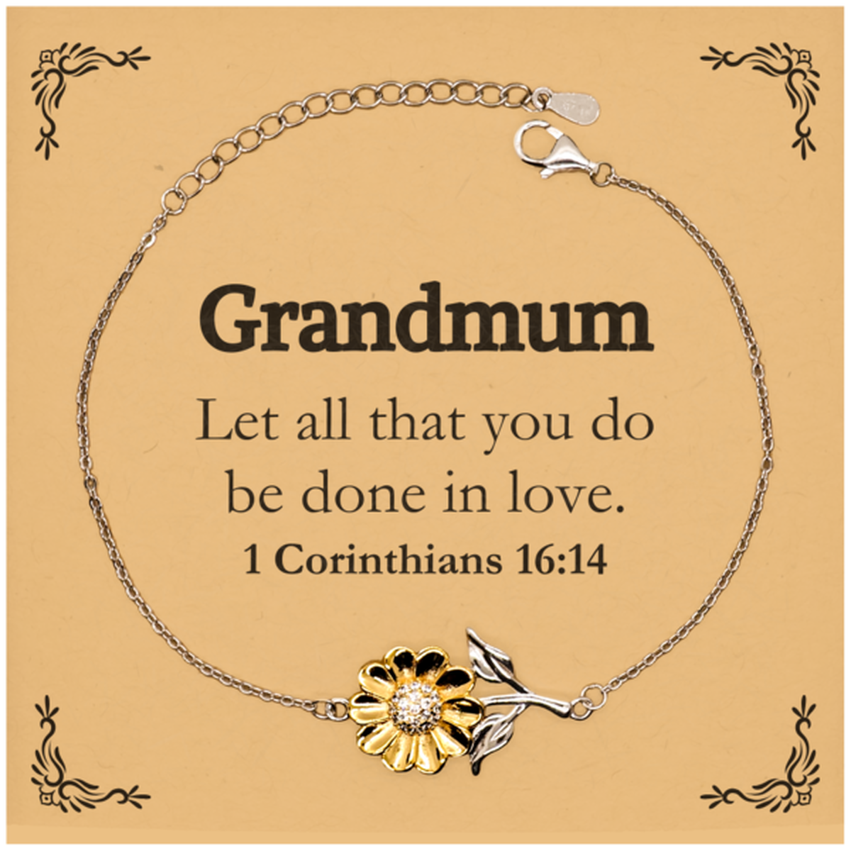 Christian Grandmum Gifts, Let all that you do be done in love, Bible Verse Scripture Sunflower Bracelet, Baptism Confirmation Gifts for Grandmum