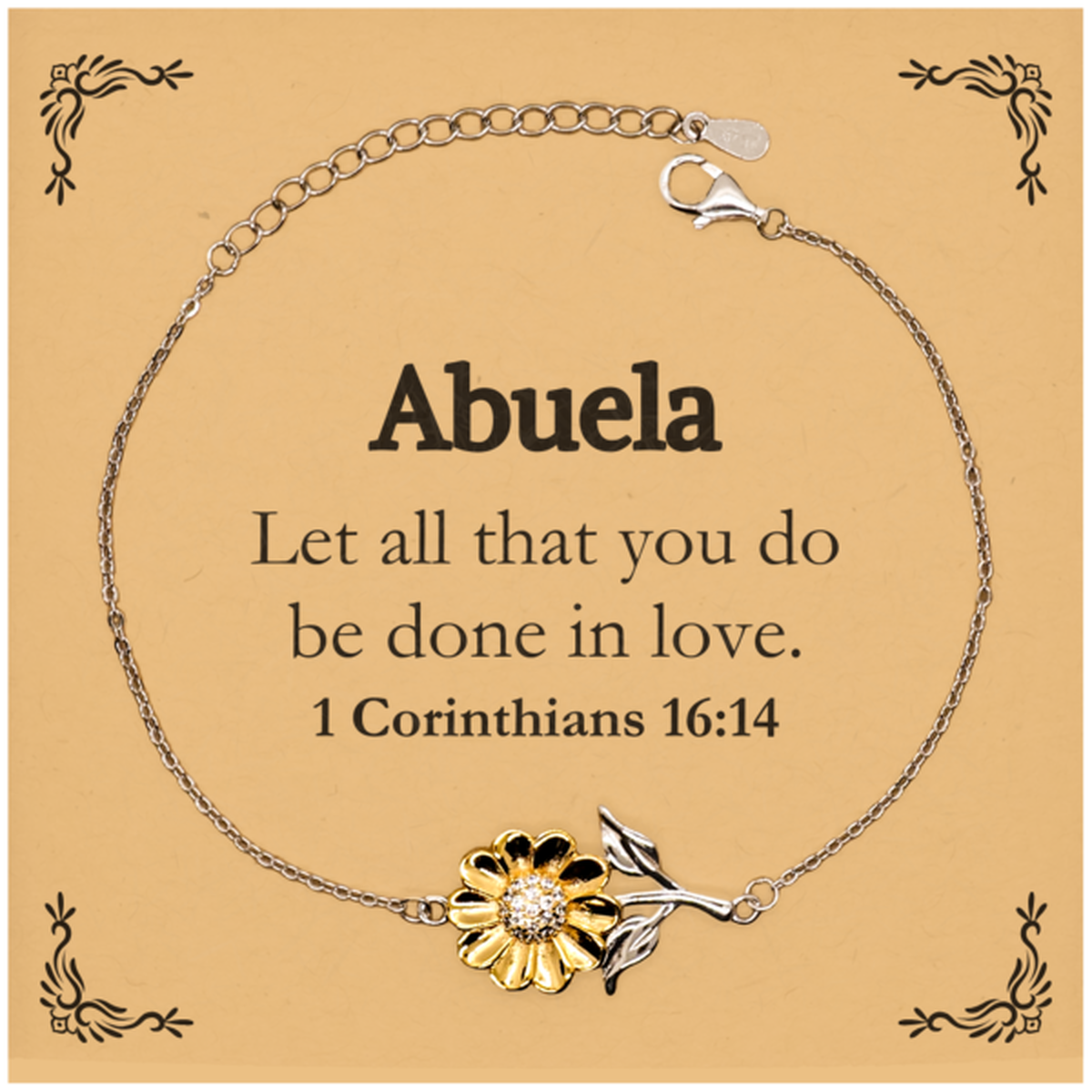 Christian Abuela Gifts, Let all that you do be done in love, Bible Verse Scripture Sunflower Bracelet, Baptism Confirmation Gifts for Abuela