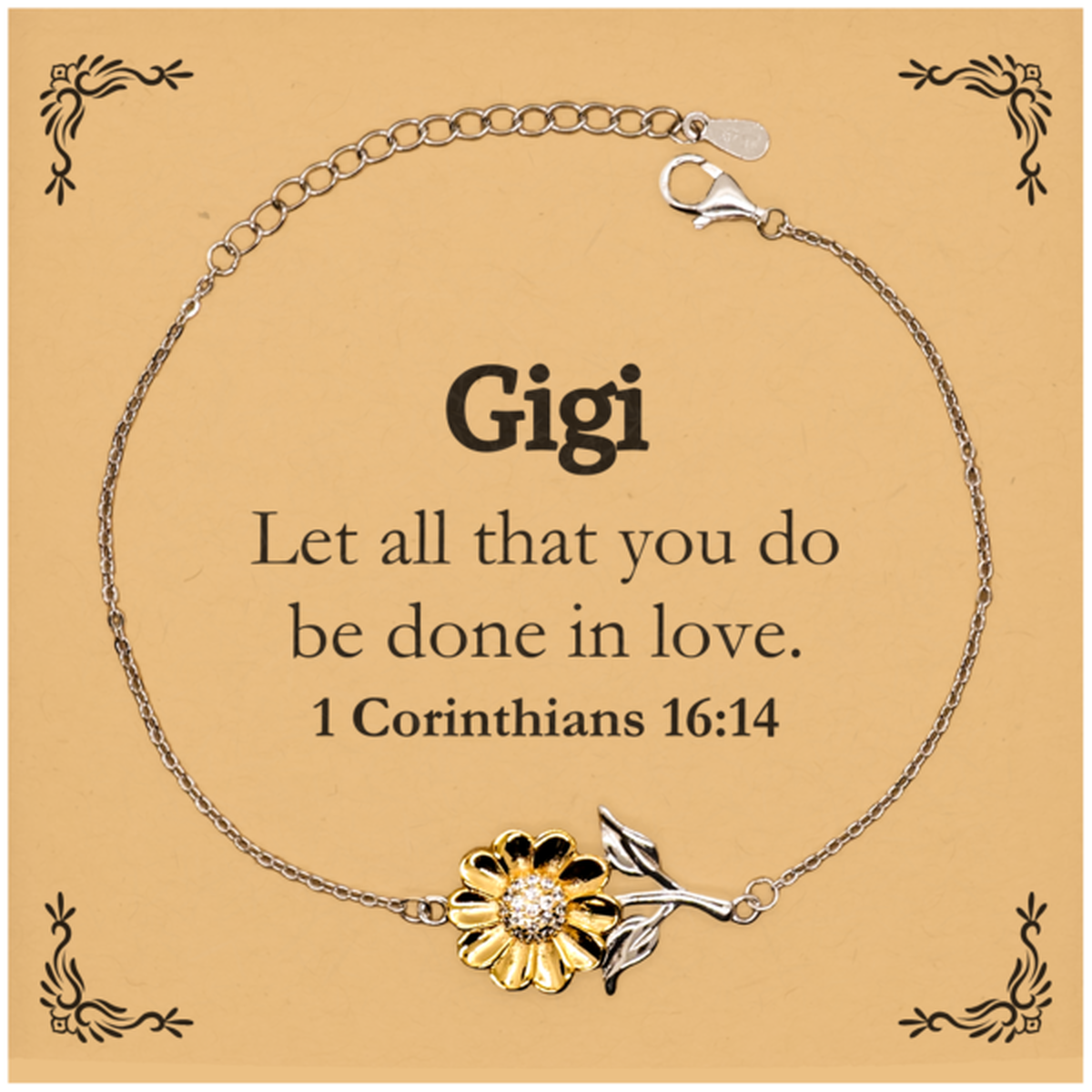 Christian Gigi Gifts, Let all that you do be done in love, Bible Verse Scripture Sunflower Bracelet, Baptism Confirmation Gifts for Gigi