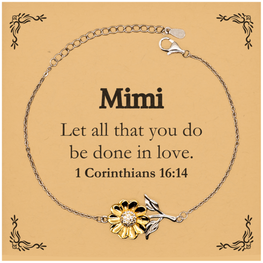 Christian Mimi Gifts, Let all that you do be done in love, Bible Verse Scripture Sunflower Bracelet, Baptism Confirmation Gifts for Mimi