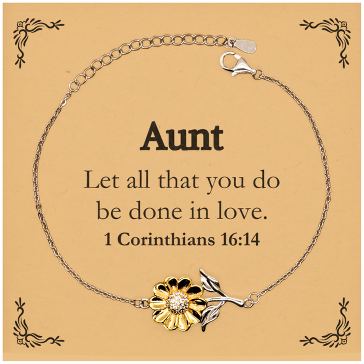 Christian Aunt Gifts, Let all that you do be done in love, Bible Verse Scripture Sunflower Bracelet, Baptism Confirmation Gifts for Aunt