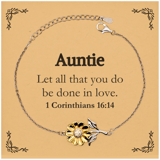 Christian Auntie Gifts, Let all that you do be done in love, Bible Verse Scripture Sunflower Bracelet, Baptism Confirmation Gifts for Auntie