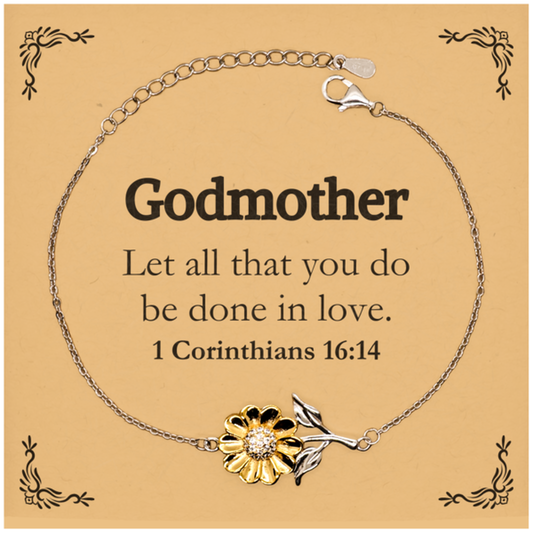 Christian Godmother Gifts, Let all that you do be done in love, Bible Verse Scripture Sunflower Bracelet, Baptism Confirmation Gifts for Godmother