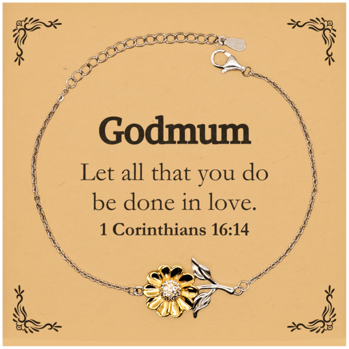 Christian Godmum Gifts, Let all that you do be done in love, Bible Verse Scripture Sunflower Bracelet, Baptism Confirmation Gifts for Godmum