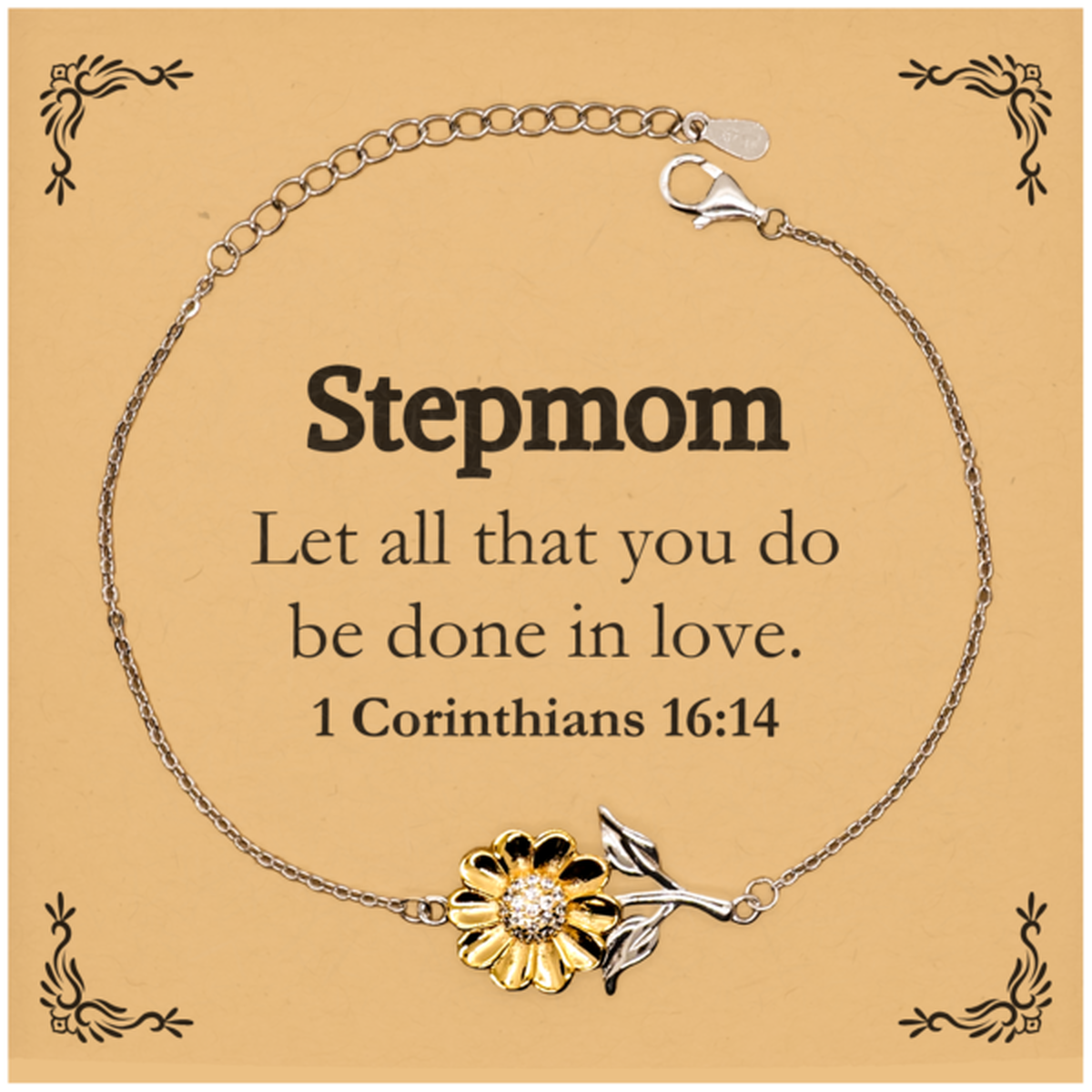 Christian Stepmom Gifts, Let all that you do be done in love, Bible Verse Scripture Sunflower Bracelet, Baptism Confirmation Gifts for Stepmom